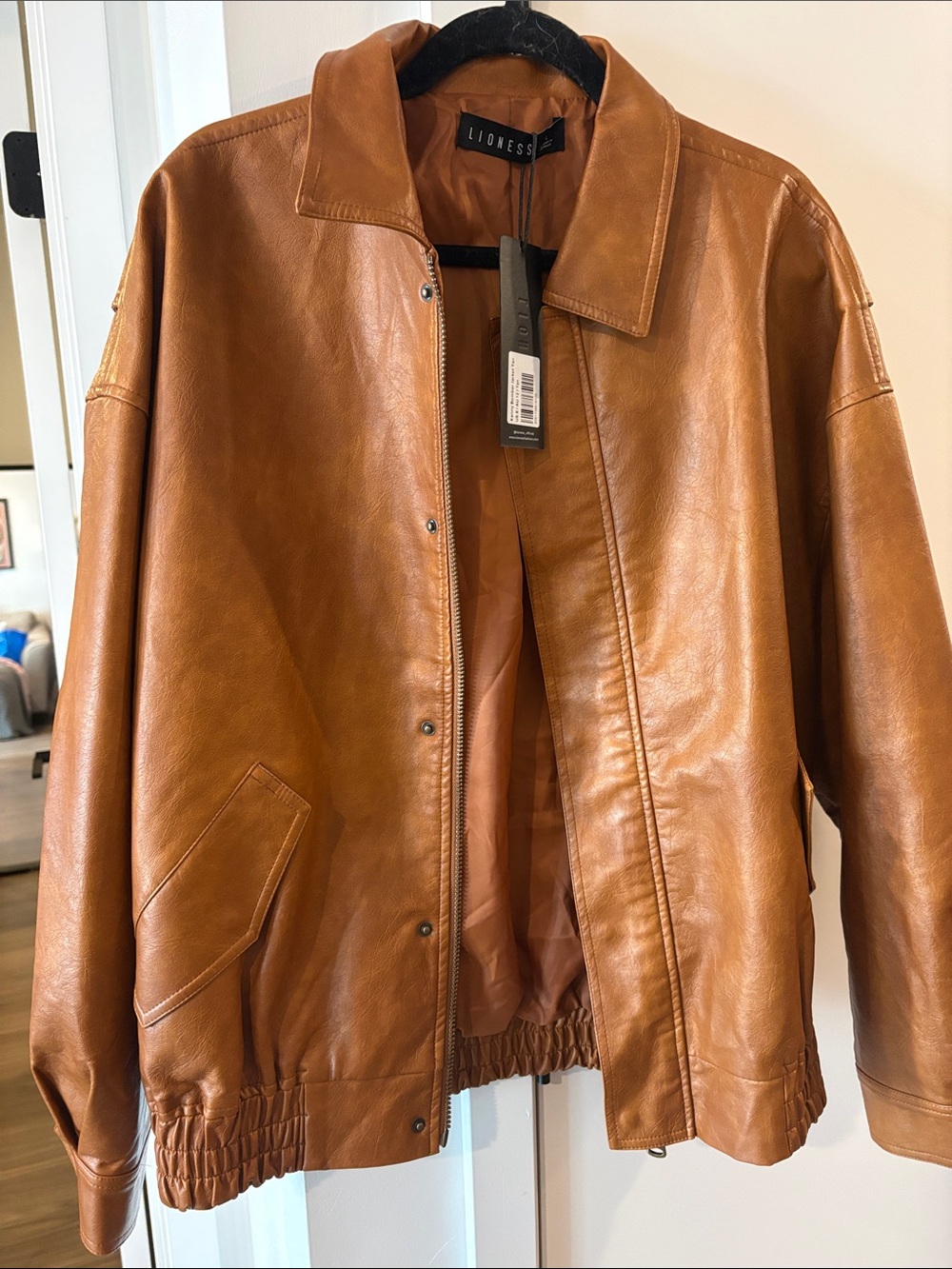 Lioness Cognac Leather Bomber Jacket